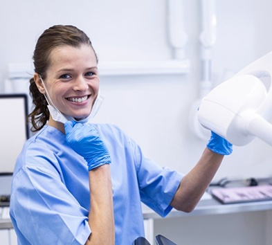 Lady smiles at dentist?